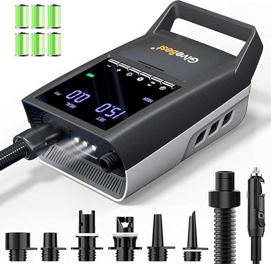 GiveBest Rechargeable Paddle Board Pump, 20 PSI High Pressure and 30% Faster Dual Stage SUP Air Pump with Auto-Off, 3x4500MAH, Inflation and Deflation Function for Paddle Boards, Boats, Kayak and Tent