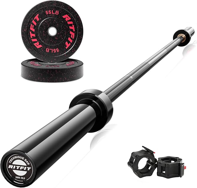 RitFit Barbell Weight Set - 4/6FT Olympic Barbell with Weight Plates (55-275LB Total) - Weightlifting Equipment for Squats, Curls, Deadlifts, Presses, Hip Thrusts
