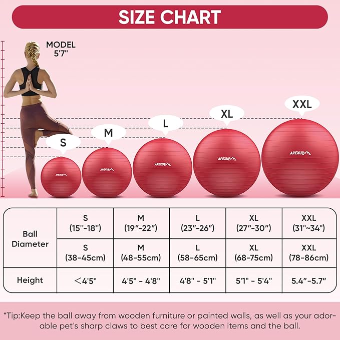 APEXUP Yoga & Pilates Ball - Anti Slip Heavy Duty Gym Ball for Fitness, Balance & Core Workout