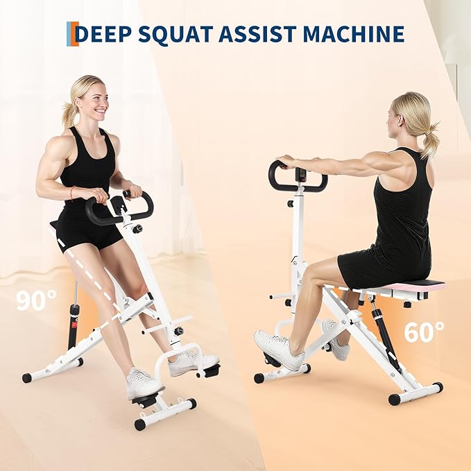 Squat Machine for Home, Squat Assist Trainer with Adjustable 12-Level Resistance, Foldable and Easy Setup Squat Ride Rowing Machine for Women, Full Body Workout Gym for Glutes Legs Workout, 350 LBS Ca