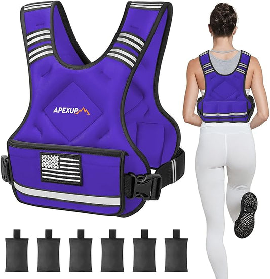 APEXUP Adjustable Weighted Vest, 4-10lb/12-18lb/20-32lb Vest with 6 Ironsand Weights and Large Pocket, Weight Vest for Men Women Strength Training, Running, Walking