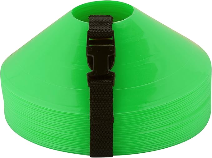 American Challenge Disc Cones – Set of 25 Agility Cones for Sports Training – 2" Tall, 7" Base Soccer Cones with Carry Strap for Drills & Practice