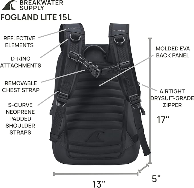 Breakwater Supply™ Waterproof IP68 Submersible Backpack with Airtight Zippers | Laptop Travel Outdoors | Fogland 25L 20L 15L