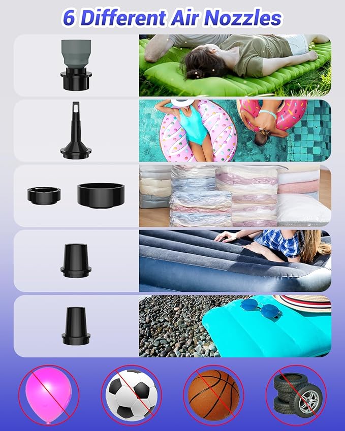 Dr.meter Air Pump for Inflatables, 3600mAh Rechargeable Air Mattress Pump with Camping Light 4.8kPa Fast Inflate Deflate Portable Mini Air Pump for Sleeping Pad, Swimming Ring, Pool Float, Vacuum Bags