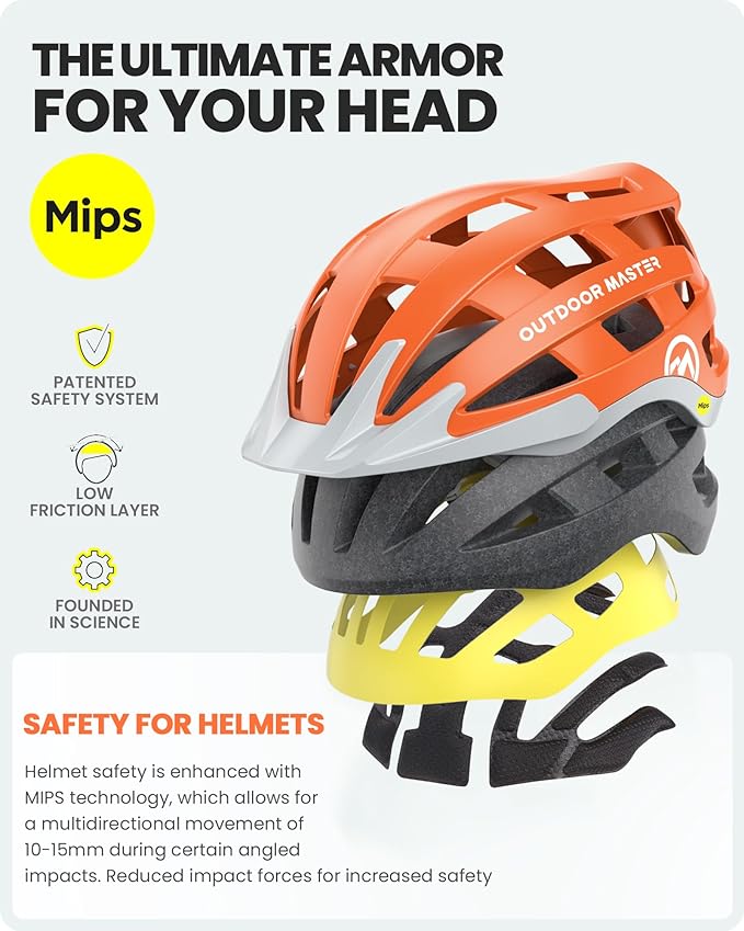 OutdoorMaster Gem II MIPS Bike Helmet with Light - Lightweight Cycling Helmet,Mountain Road Bicycle Helmet for Youth & Adult