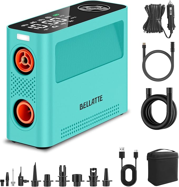 Electric Paddle Board Pump 150PSI - 4X Faster SUP Pump, Auto Air Compressor for SUP, Car Tires, Bike, Ball, Kayak, Tent, Float (Portable & All-in-One)