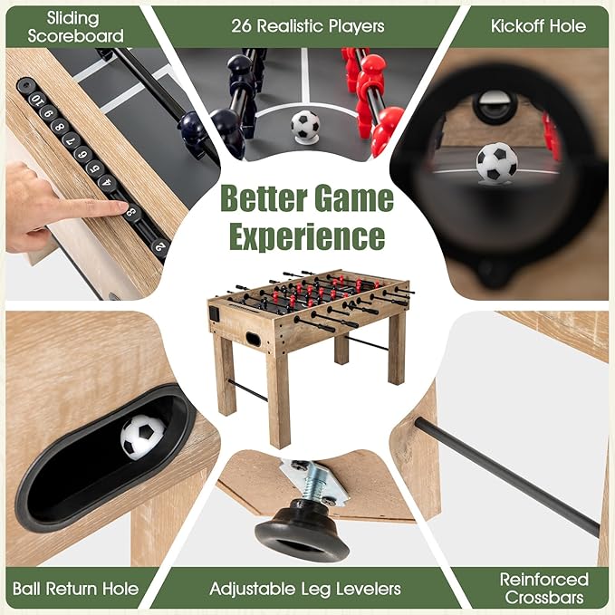 Giantex 54" Foosball Table Adult Size, Full Size Arcade Soccer Table Game w/2 Balls & 2 Cup Holders, Football Table for Kids & Adults, Competition Sized Foosball Table for Game Room, Family, Party