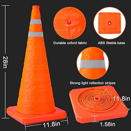 [8 Pack]28 Inch Collapsible Traffic Safety Cones - Parking Cones with Reflective Collars, Orange Safety Cones for Parking lot, Driveway, Driving Training etc