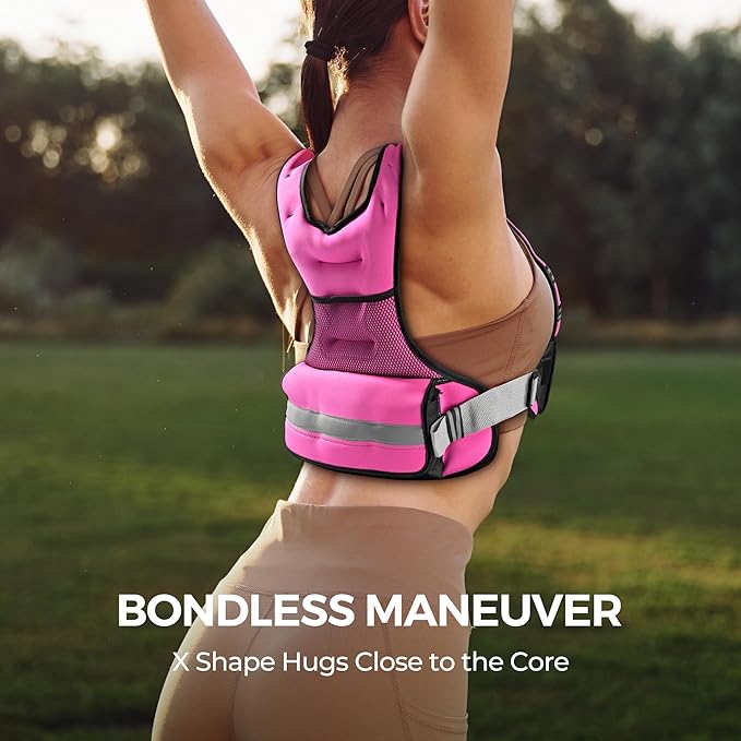 PACEARTH Adjustable Weight Vest 4-10lbs / 11-20lbs / 20-32lbs X-Shape Weighted Vest for Women and Men, Home Workout Ironsand Vest with Zipper Pouch and 6 Weight Packs, Available in Pink, Gray, Black