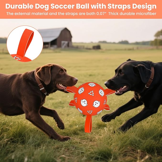 Dog Soccer Ball with Straps, Soccer Ball for Dogs, Outdoor Dog Toys, Dog Birthday Gift for Medium Large Dogs, 8 Inch