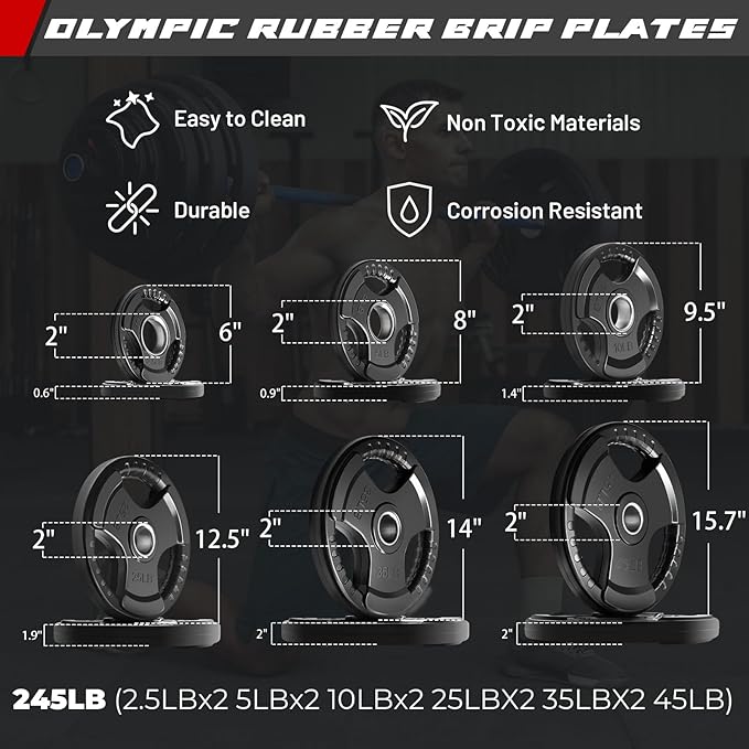 RitFit Barbell Weight Set - 4/6FT Olympic Barbell with Weight Plates (55-275LB Total) - Weightlifting Equipment for Squats, Curls, Deadlifts, Presses, Hip Thrusts