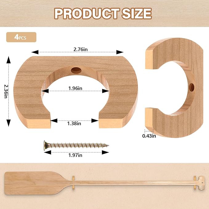 Kayak Paddle Holder, Kayak Oar Holder to Keeper Hanging Oar for Wall Decor, Paddle Storage Rack, Wooden Board Accessories for Sup Canoe Dragon Boat Paddles