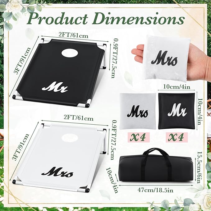 Wedding Portable Cornhole Games Set, PVC Framed Corn Holes Kit-2 Cornhole Boards, 8 Corn Hole Bean Bags and Carrying Case for Wedding Game Beach Yard Toss Indoor Outdoor Camping Party (3x2ft)