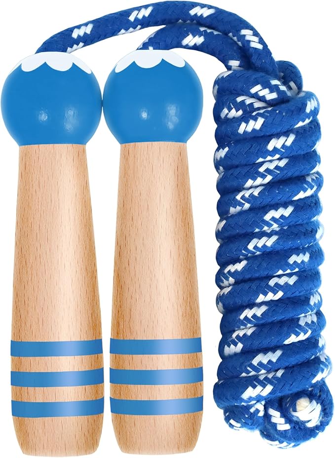 Jump Rope Kids Boys and Girls Children’s Adjustable Cotton Skipping Rope with Wooden Handle for Fitness Training Exercise Outdoor Activity