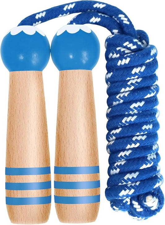 Jump Rope Kids Boys and Girls Children’s Adjustable Cotton Skipping Rope with Wooden Handle for Fitness Training Exercise Outdoor Activity