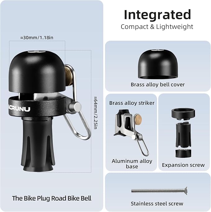 Bike Handlebar Bell - 80dB Loud Aluminum Alloy End Plug Bell for Road & Mountain Bicycles | 18-25mm Compatible | Waterproof & Lightweight 65g