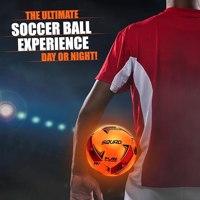 SQUAD Upgrade Rechargeable Glow in The Dark Soccer Ball - Light Up Soccer Ball Toys for Boys & Girls 8-15+ Year Old - Ideal Gifts for Kids, Teens
