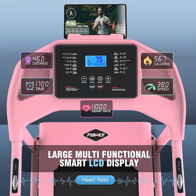 Incline Treadmill Foldable, Smart Portable Treadmills for Home with Body Fat Measurement & Heart Rate Sensor, 3.5HP Heavy Duty Folding Treadmill 400 LB Capacity with Silent Shock Absorption