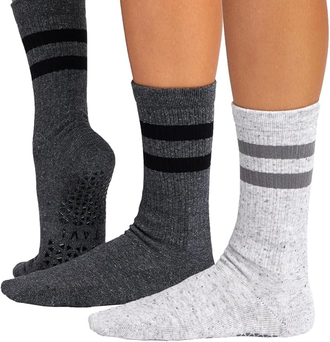 TAVI Kai Fashion Crew Grip Socks - For Slipper Barre, Pilates, and Yoga - with Grips for Women and Men