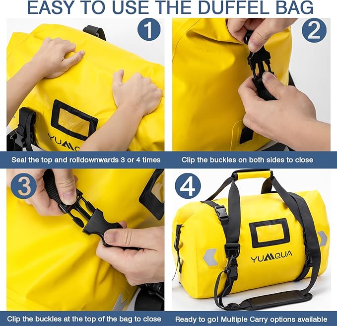 Waterproof Duffel Bag, Large Duffle Bag for Travel Heavy Duty Dry Bag with Durable Strap & Handle for Outdoor Motorcycle Boating Rafting Kayaking Paddleboarding