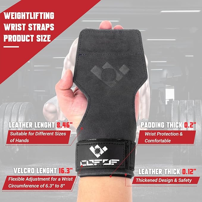Weight Lifting Wrist Strap, Double Layer Leather Wrist Strap for Deadlift and Powerlifting, Adjustable Neoprene Padded Gym Workout Lifting Hooks (Pair)