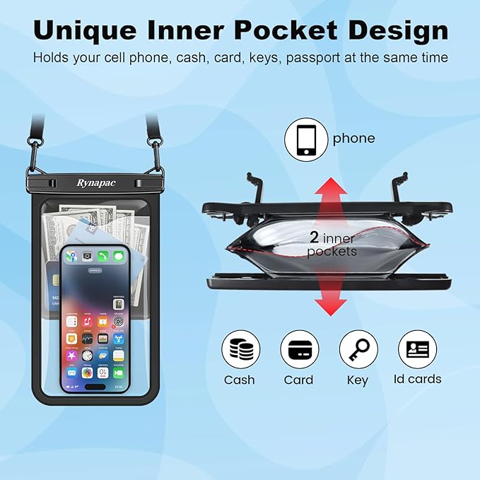 2 Pack Waterproof Phone Pouch - 10in Waterproof Phone Case with Lanyard, IPX8 Cell Phone Dry Bag Beach Cruise Ship Essentials for iPhone 16 15 14 Pro Max, Galaxy S25 S24 Ultra