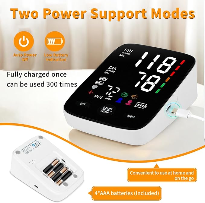 Blood Pressure Monitor, Automatic Upper Arm Blood Pressure Machine with 2x120 Readout, 9 to 17 Inch Adjustable Large Cuff 5 Inch Backlit Large Screen, Arrhythmia and Home Hypertension Detector