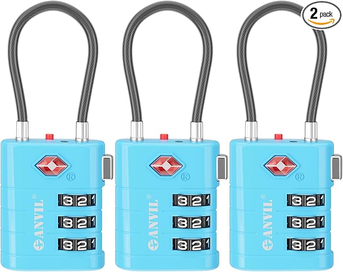 ANVIL TSA Approved Luggage Locks – High Security TSA008 Combination Travel Locks with Inspection Indicator for Suitcases and Backpacks. (3, Bule)