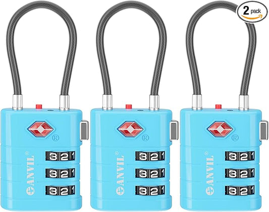 ANVIL TSA Approved Luggage Locks – High Security TSA008 Combination Travel Locks with Inspection Indicator for Suitcases and Backpacks. (3, Bule)