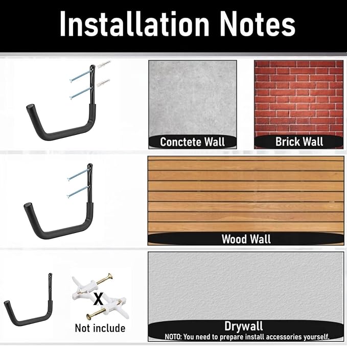 Kayak Storage Hook, Heavy Duty Steel Kayak Storage Rack, Wall Mount Garage Hanger for Ladder, Canoe, Surfboard, Paddle Board