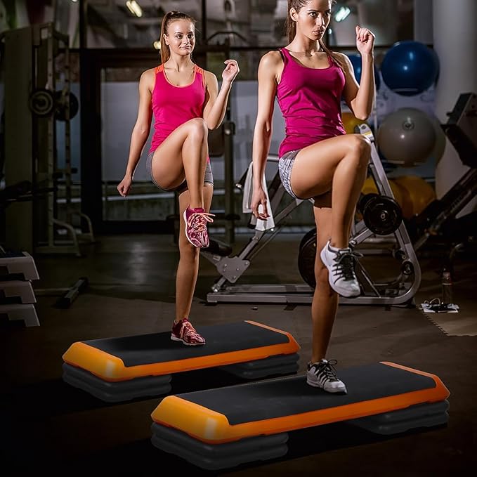 ZENY 43'' Exercise Aerobic Step Platform, Adjustable Fitness Stepper with 4 Stackable Risers, Aerobics Stepper Workout Stepper for Home Gym Cardio Strength & Training