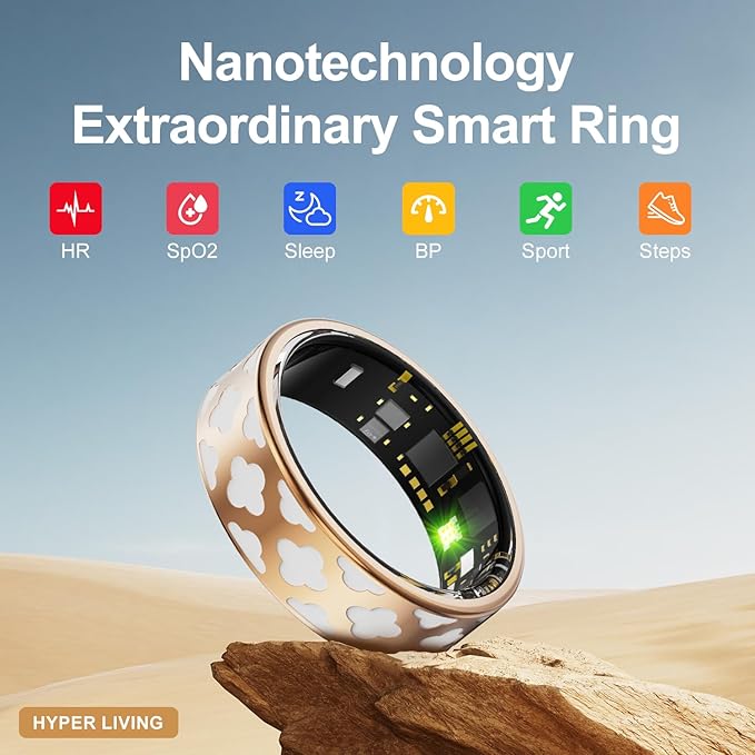 Smart Ring Health Tracker, Sleep Tracker Ring with Heart Rate, Blood Oxygen, Sleep Quality Monitoring, Air Gesture (Black, Size 7-14)