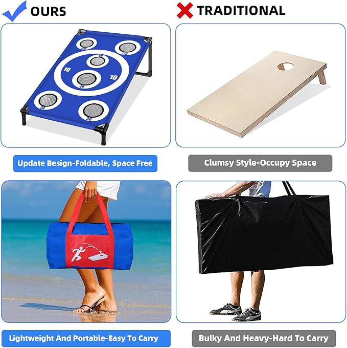 Cornhole Board Set 3x2 Ft with 8 Bean Bags and Carrying Bag Corn Hole Games Portable Cornhole Set for Indoor and Outdoor Ideal for Kids, Adults, Camping Travel,Parties,Beach, Yard