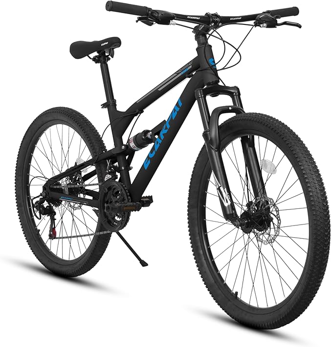 Ecarpat 24/26/27.5 Inch Mountain Bike, Dual/Front Suspension Mens Mountain Bike with 21 Speeds High-Carbon Steel Frame and Disc/V Brakes, Adult Sport Bicycle for Trail Snow Commuter City Road