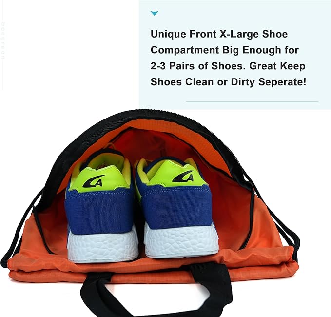 BeeGreen Drawstring Backpack Bag with Shoe Compartment, X-Large Black Gym Sports String Cinch Backpack