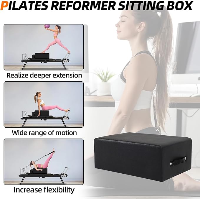 FAHKNS Portable Pilates Reformer Sitting Box, Non-Slip Pilates Sit Boxs for Home Workout, Pilates Exercise Accessories for Pilates Refomer/Board, Posture Correction