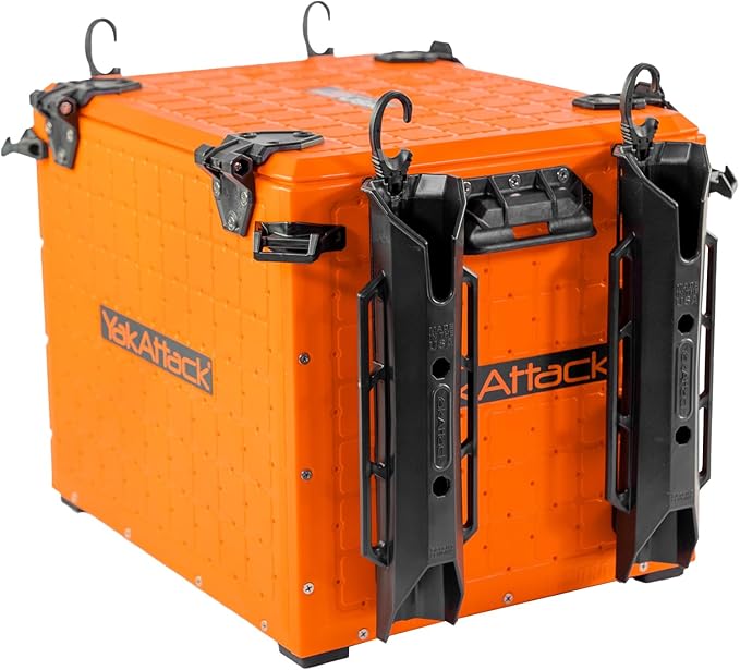 YakAttack BlackPak Pro 13" x 16" Kayak Fishing Crate with 4 Rod Holders - Orange | Tackle Storage Box & Gear Organizer for Kayaks | Lightweight, Durable & Customizable Marine Accessory | Made in USA