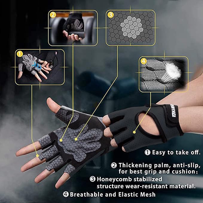 LIFECT Essential Breathable Workout Gloves, Weight Lifting Fingerless Gym Exercise Gloves with Curved Open Back, for Powerlifting, Women and Men