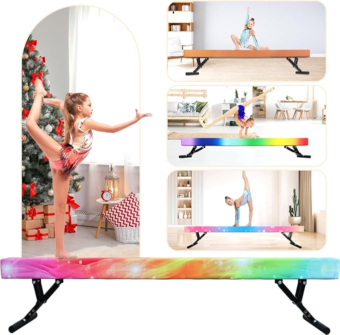 Adjustable Balance Beam Gymnastics Beam 8 FT Adjustable Height Beams for Kids, High and Low Floor Beams,Gymnastics Equipment for Kids Adults Training at Home and Gym Center