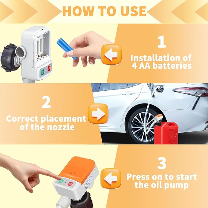 Battery-Powered Fuel Transfer Pump - No Spill Portable Siphon with 3 Adapters & Auto Shut-Off for Gas/Diesel/Kerosene/Water (3.2GPM Flow, 51" Hose) (Orange)