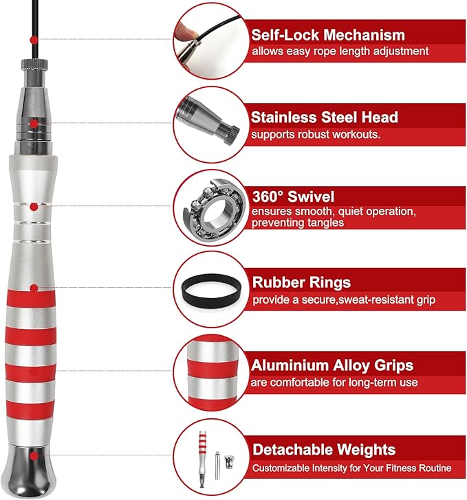 Speed Jump Rope - No-Screw Design, 360° Rotation, Non-Slip Silicone, Weighted, Includes 2 Handles, Portable Fitness Tool for Boxing