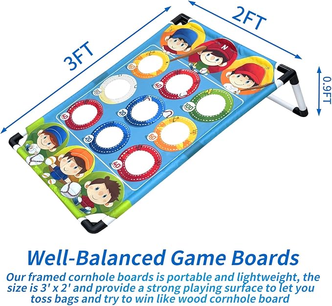 Portable Cornhole Set PVC Framed Corn Holes Outdoor Game Set with 2 Cornhole Boards, 8 Cornhole Bean Bags and Carrying Case, Camping Games Indoor Outdoor for Kids and Adults, Travel Camping Accessory