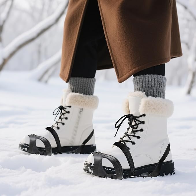 Ice Cleats for Shoes and Boots, Silicone Stainless Steel Snow Spikes for Shoes, Crampons Spikes for Ice Fishing Gear, Winter Climbing & Hiking Supplies