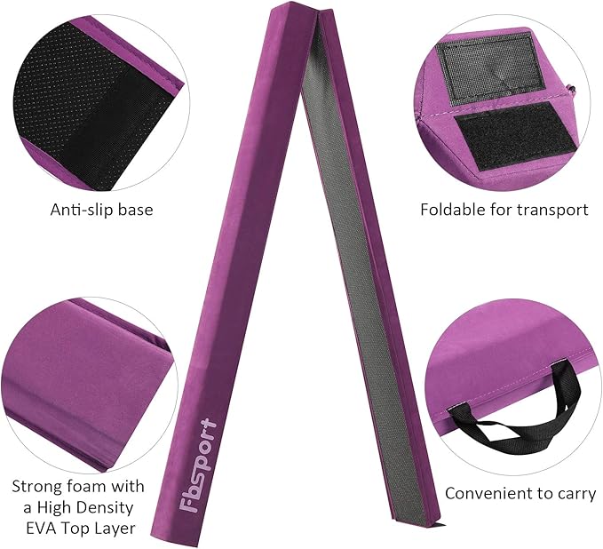 FBSPORT 8ft/6ft Balance Beam: Folding Floor Gymnastics Equipment for Kids Adults,Non Slip Rubber Base, Gymnastics Beam for Training, Practice, Physical Therapy and Professional Home Training