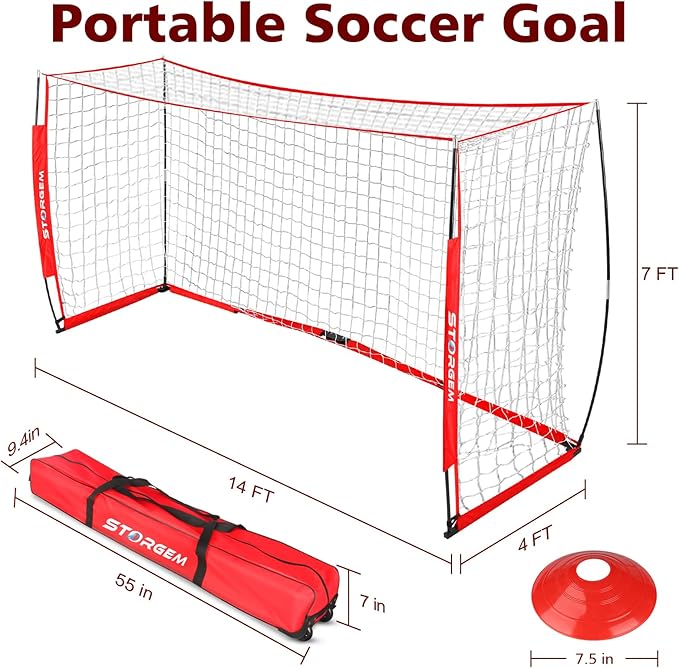 Storgem Soccer Goal,Soccer Net,Soccer Goals for Backyard,with Bow Frame,Collapsible Metal Base and 15 Training Cones
