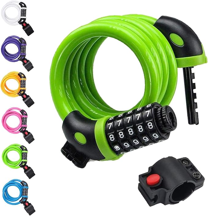 NDakter Bike Lock, 4/5.6 Feet Bicycle Cable, High Security 5 Digit Resettable Combination Coiling Bicycle Lock, Heavy Duty Anti Theft Cable with Mounting Bracket, 1/2 Inch Diameter (12mm)