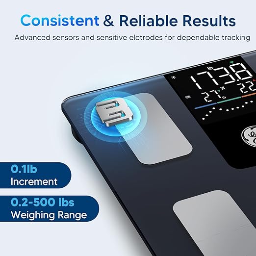 GE Scale with BMI Body Fat: Muscle Mass, Digital Bathroom Weight Scales with Trend, Smart Body Composition Analysis, Bluetooth Eletronic Weighing Machine for People, Accurate 500lb Capacity