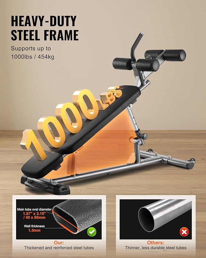 VEVOR Sit Up Bench, Decline Ab Bench with Reverse Crunch Handle, Adjustable Height Setting, Heavy Duty Steel, 500/600/1000 Lbs Capacity for Home Gym Workouts, Strength Training, Full Body Muscles