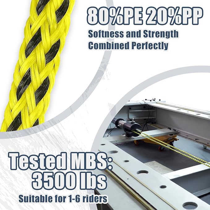 Boat Tow Rope 60ft 3-6K, Floating Ropes for Towable Tubes，Watersport Accessories