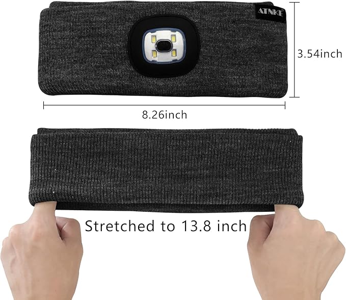 ATNKE 4 LED Lighted Sport Sweatband,USB Rechargeable Running Head Band Lamp High Stretch Wicking Gifts for Men and Women